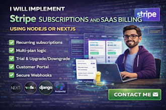 implement stripe subscriptions and saas billing using nodejs or nextjs
