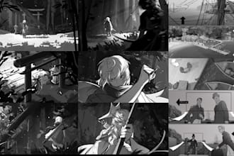 draw storyboard for cinematic video film animation comic as storyboard artist