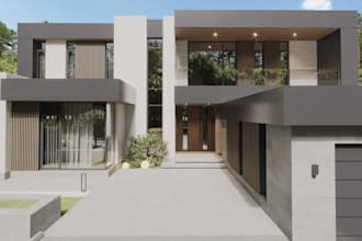 remodel modern rooftop villa, outdoor living area, exterior facade cgi rendering