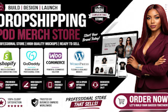 build shopify godaddy pod dropshpping website high quality mockup design merch