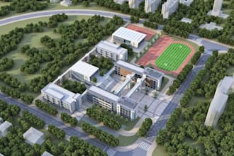 draw site plan, school campus design,educational complex, architecture rendering