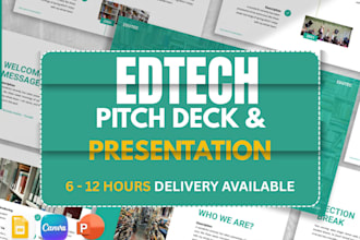 design and redesign investor ready edtech pitch deck and e learning presentation
