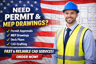 do full permit set, permit approval, permit drawing, mep drawing, cad drafter