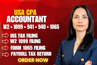 prepare and file irs tax forms including w2 1099 941 940 and 1065