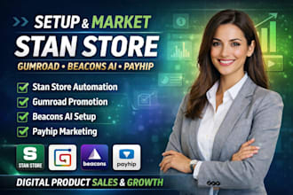 setup stan store, stan store automation, gumroad, beacon ai, payhip marketing
