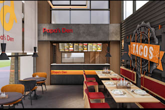 do retail store cafe shop restaurants interior design 3d rendering