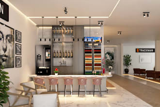 do retail store cafe shop restaurants interior design 3d rendering