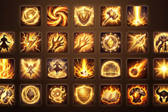 do fantasy hand paint skill icons, inventory items game icons, rpg indie assets
