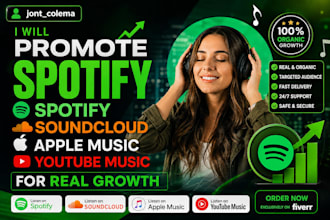 promote spotify, soundcloud, apple music youtube music for real growth