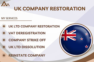 restore dissolve or strikeoff  UK ltd company and handle vat deregistration