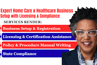 setup home care, healthcare with license application, write policy and procedure