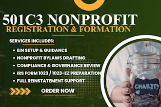 reinstate revoked 501c3, register 501c3 nonprofit, prepare 1023, ein and bylaws