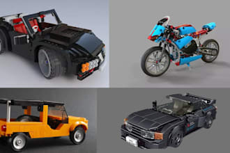 design  3d lego house, bike, toys, cars, and buildings with studio instructions