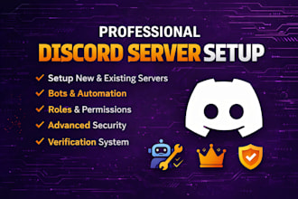 setup professional discord server with bots, roles and channels