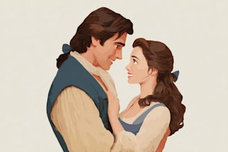 draw you and your partner in disney animation style