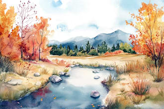 draw a watercolor landscape illustration