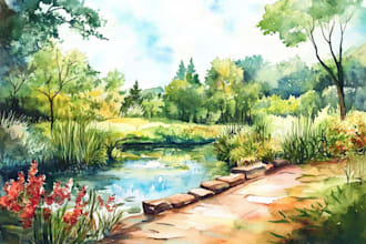 draw a watercolor landscape illustration