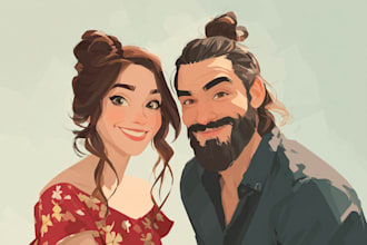 create a cute disney style anniversary couple portrait