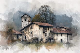 draw a house or building photo into watercolor art