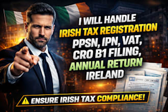 handle irish tax registration ppsn ipn vat cro b1 filing, annual return ireland