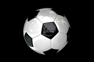 design a realistic 3d soccer ball with spinning animation and custom logo