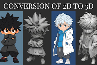 convert 2d image to 3d model 3d printable anime figure, 3d toys and miniatures