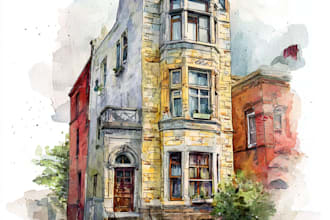 house and building photo into watercolor art