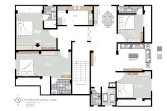 draw architectural 2d floor plan with furniture layout