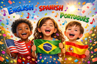 sing kids songs, nursery rhymes or lullabies in english, spanish and portuguese