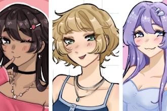 draw anime character or portrait, fanart, oc, pfp