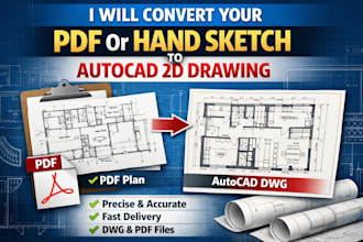 convert PDF, sketch or image into accurate autocad 2d drawing