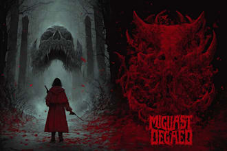 draw detailed dark, brutal, horror, and heavy metal art illustration