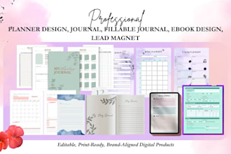 create planner design, journal, fillable journal, ebook design, lead magnet