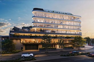 render photoreal 3d exterior architecture commercial building, house, warehouse