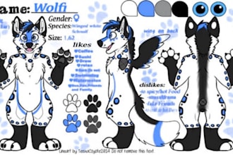 create detailed fursona reference sheet and character turnaround