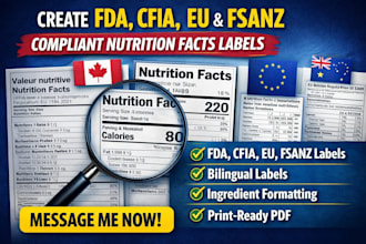 create fda, cfia, eu and fsanz nutrition facts labels