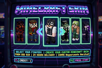 create custom minecraft skin minecraft art for java, bedrock, youtube and pvp