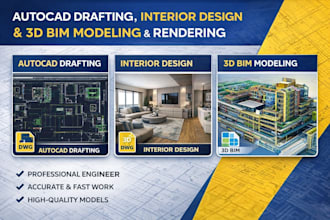 provide autocad drafting, interior design, and 3d bim modeling and rendering
