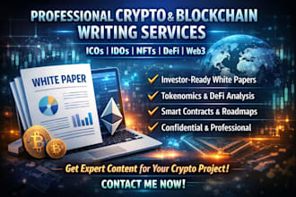 write crypto white paper, ico, nft, defi blockchain content