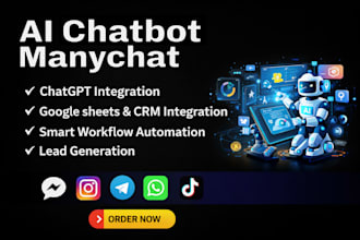 create ai chatbot, instagram, whatsapp manychat chatbot for business