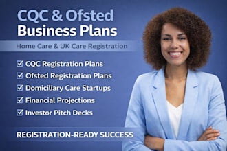 develop a business plan, pitch deck for startups, ofsted, home care, cqc reg