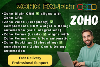 setup and customize zoho CRM, zoho creator, zoho books and zoho automation