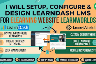 setup, configure and design learndash lms for elearning website learnworlds