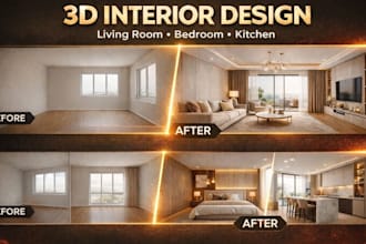be your 3d interior designer of kitchen, livingroom, bedroom,
