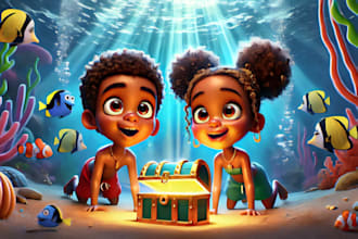 do 3d african america children book illustration,