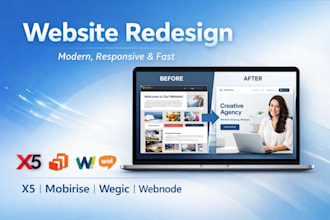 design website x5, mobirise, wegic, webnode website redesign