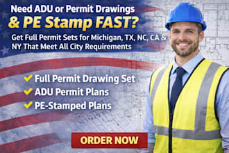 do full permit set, adu city permit drawing for tx,nc,ca with permit stamp