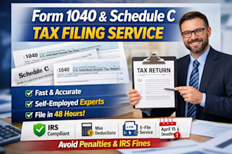 file your 1040 and schedule c for self employed within 48 hours