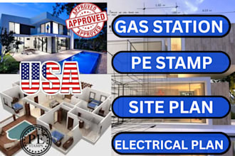 united states electrical plan,gas station plan,pe stamp, california permit ready