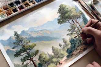 draw a watercolor landscape illustration